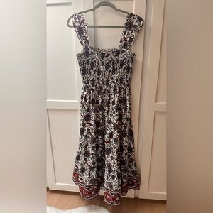 Smocked Floral Sundress in Cream, Blue & Burgundy